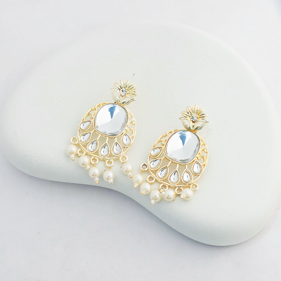 Kundan Drop Shape Pearl Gold Plated Earring