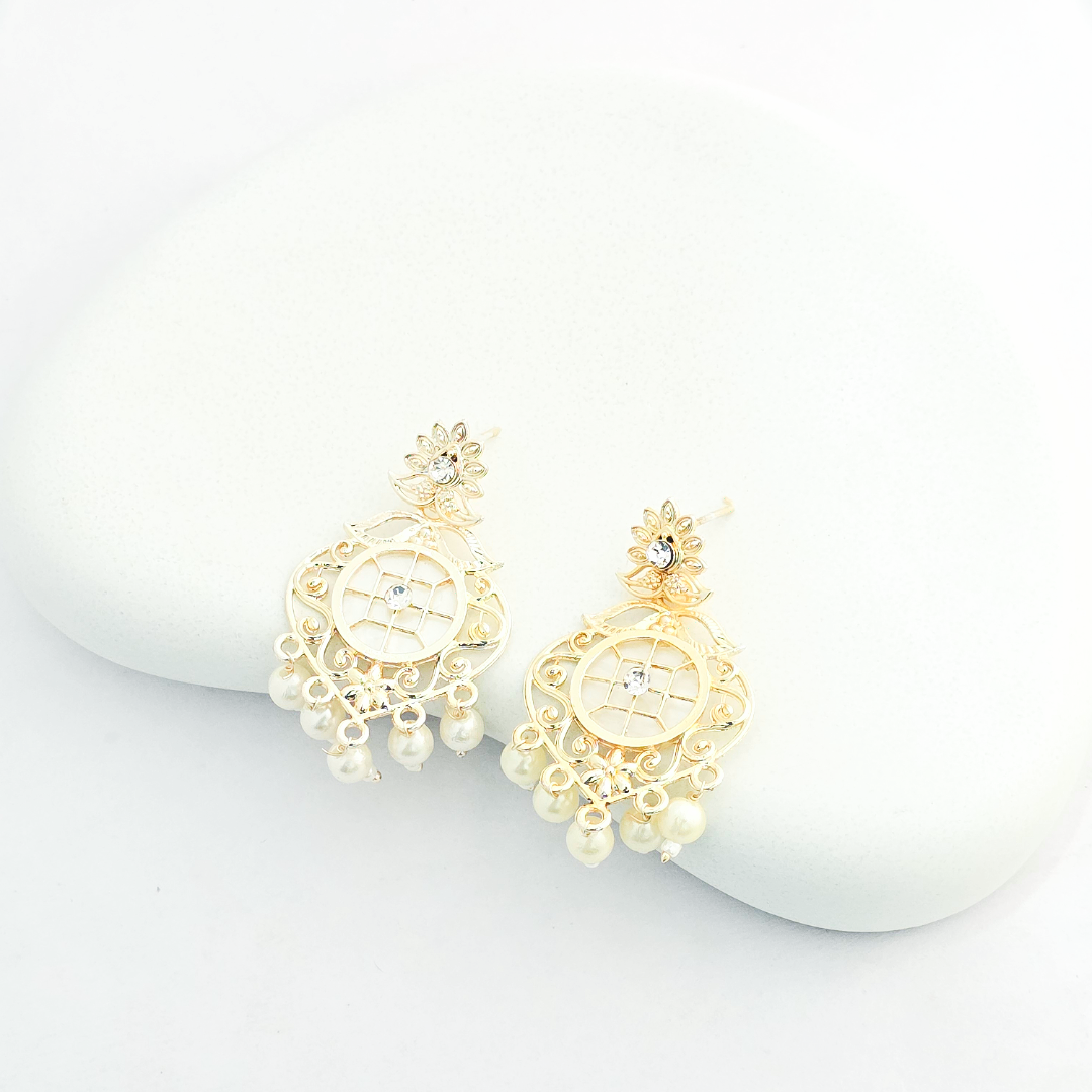 MOP Circle Shape Pearl Gold Plated Earring