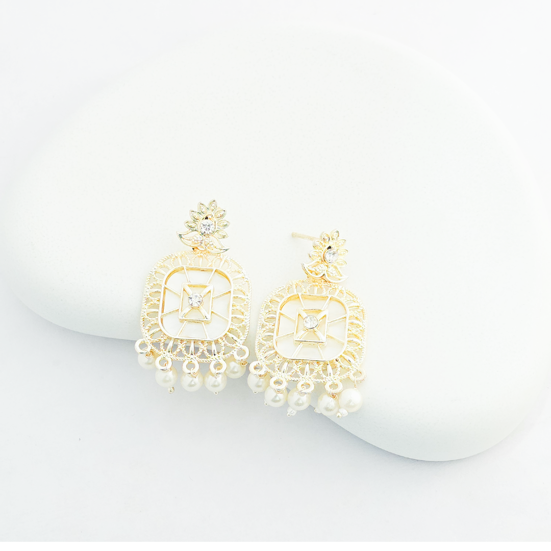 MOP Square Shape Pearl Gold Plated Earring