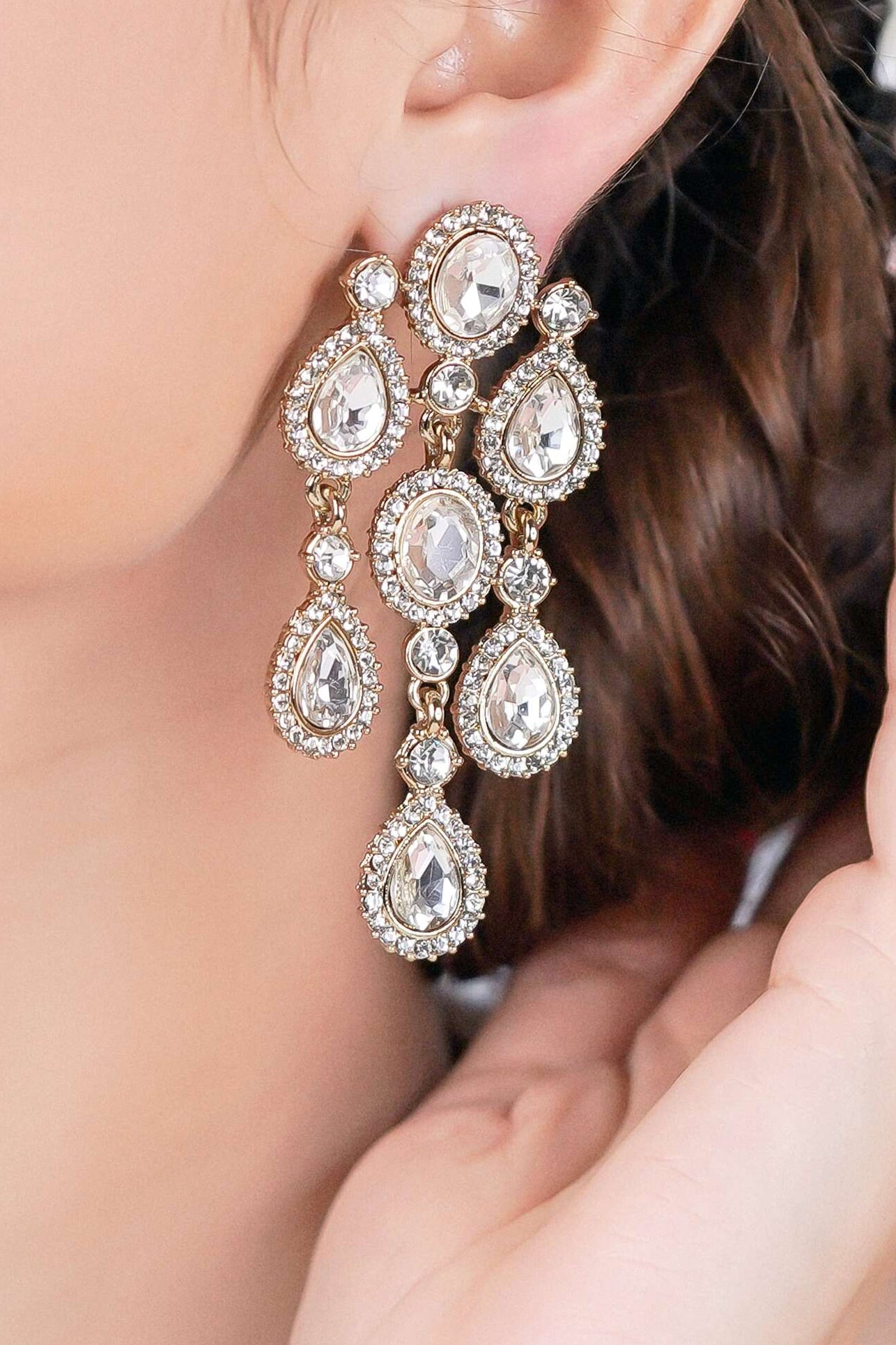 Enmode Crystal Chandelier Drop Earrings, Rose Gold Plated, White Cubic Zirconia, Cascading Design