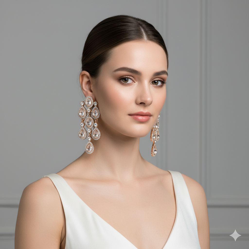 American Diamond Chandelier Danglers Earrings