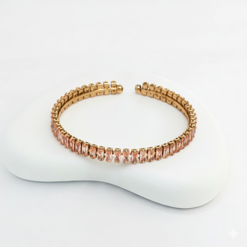 Gold-Plated Bracelet with Rose Pink Crystal Stones
