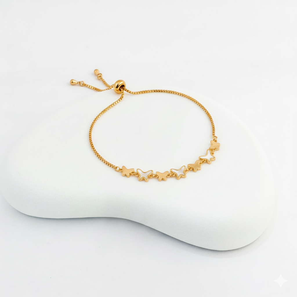 Gold-Plated Butterfly Chain Bracelet with Adjustable Closure