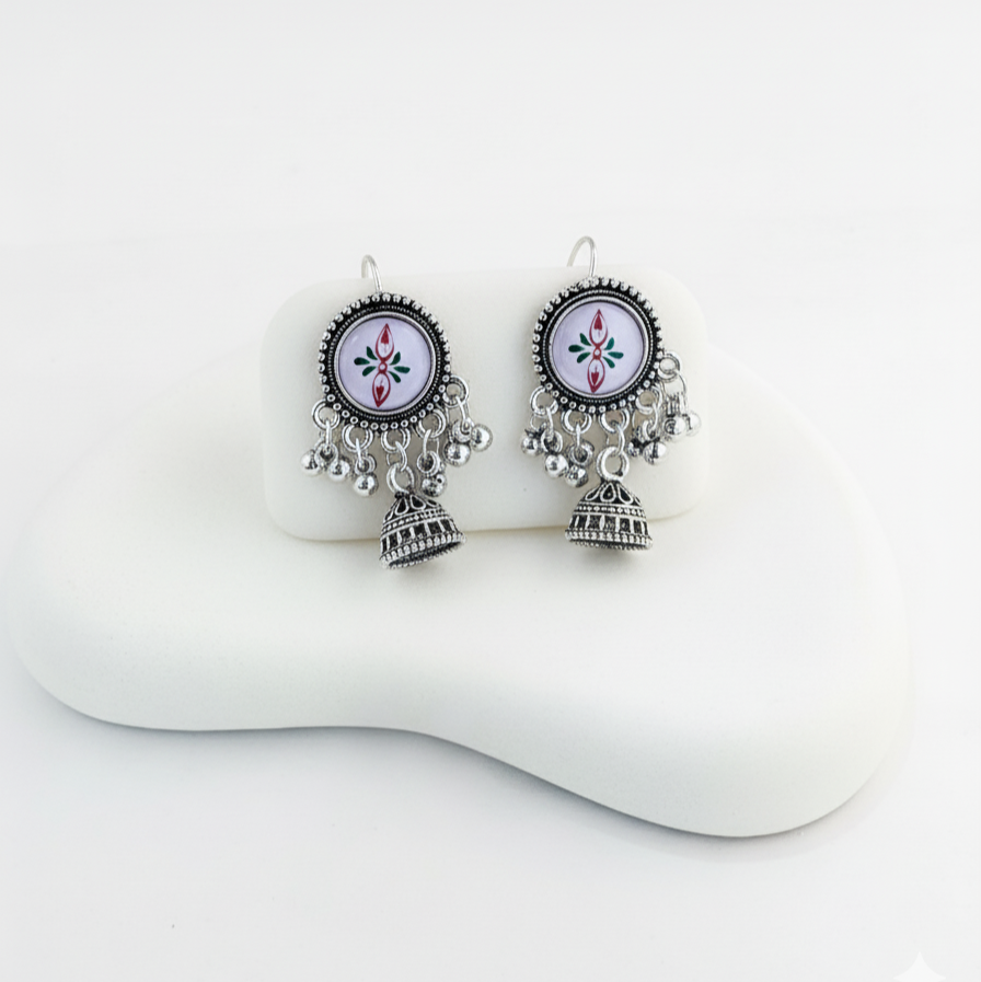 Oxidized Silver Plated Peacock drop earrings for girs and women