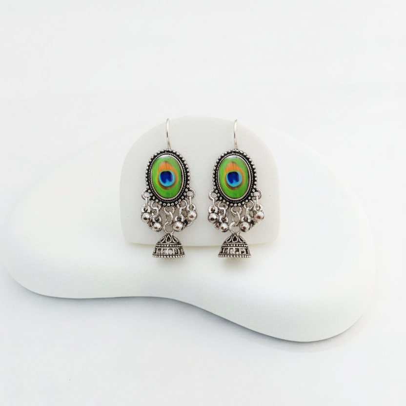 Oxidized Silver Plated Peacock drop earrings for girls and women