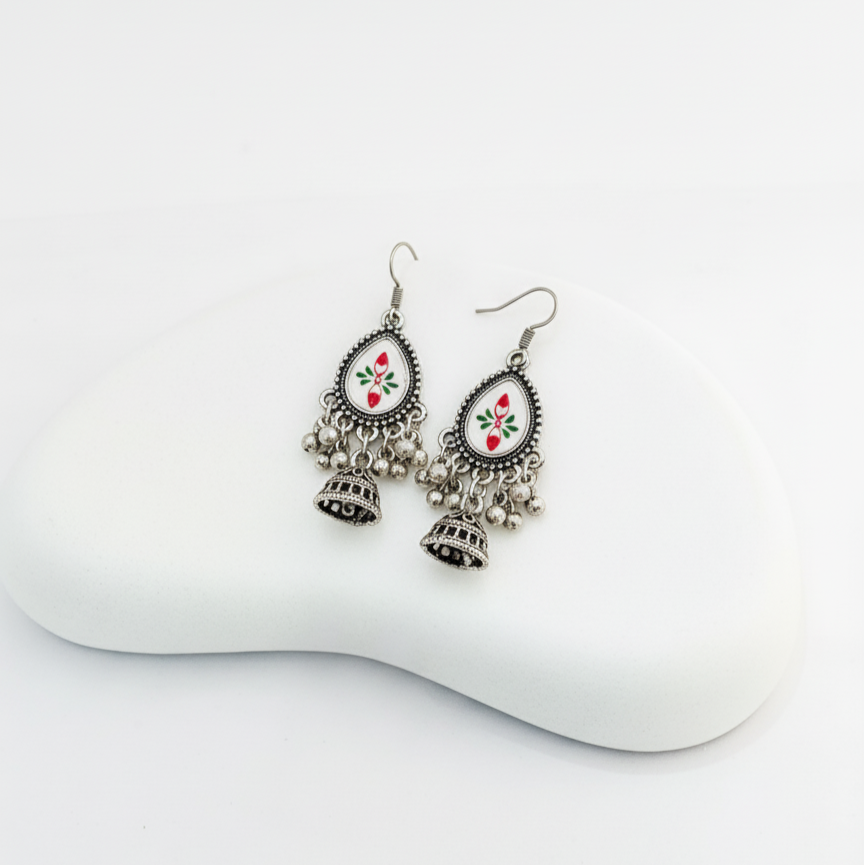 Oxidized Silver Plated Peacock drop earrings for girs and women