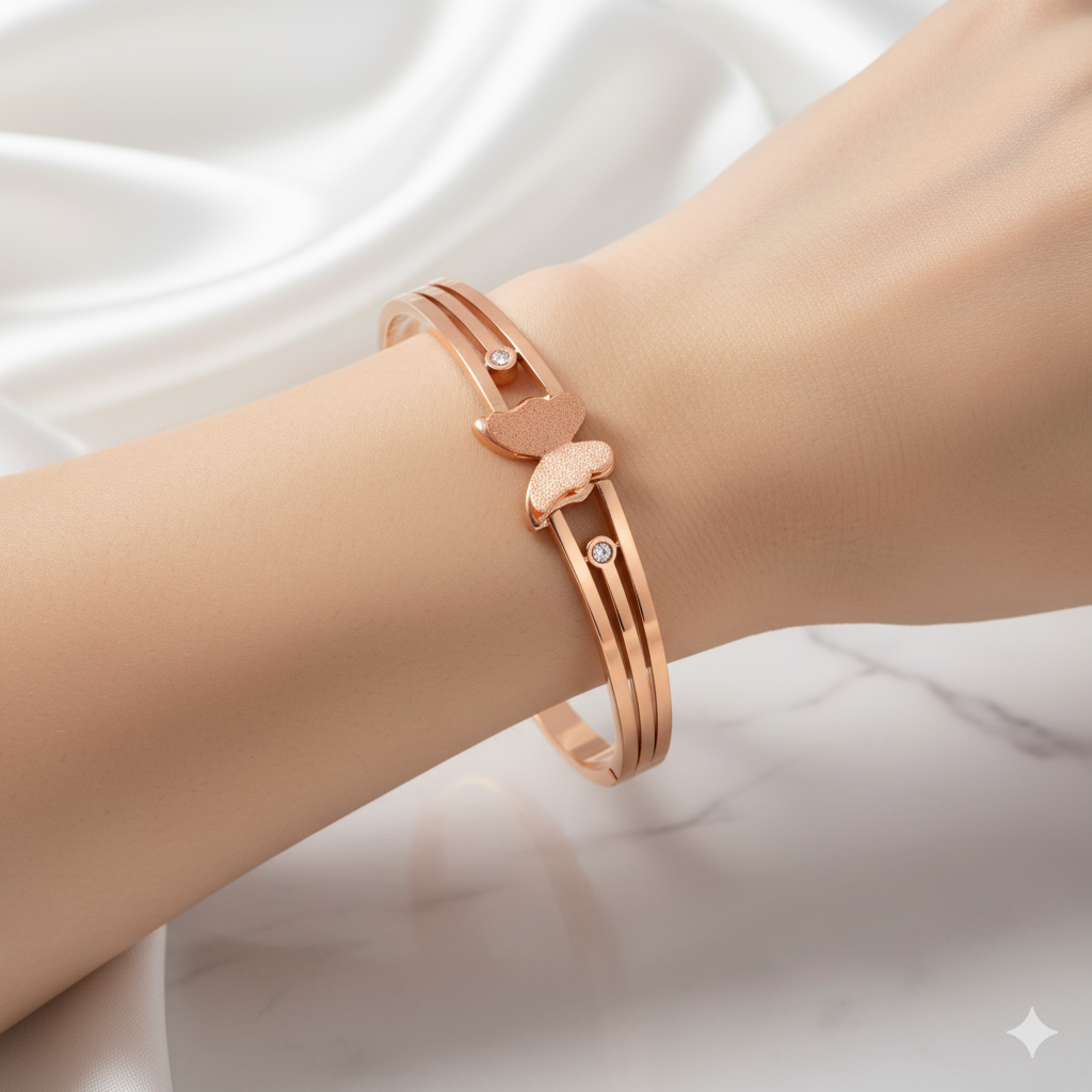 Rose Gold-Plated Butterfly Charm Bracelet with Crystal Accents