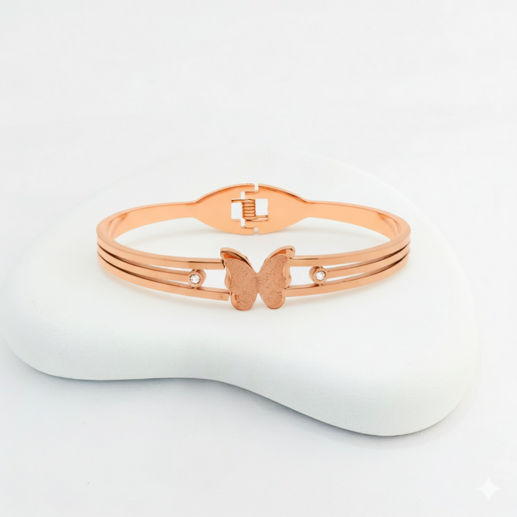Rose Gold-Plated Butterfly Charm Bracelet with Crystal Accents