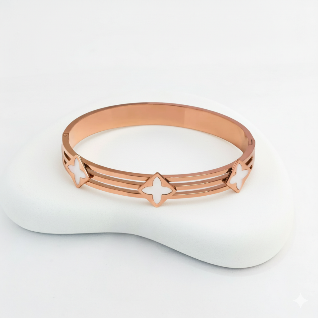Rose Gold Clover Kada Bracelet for Women