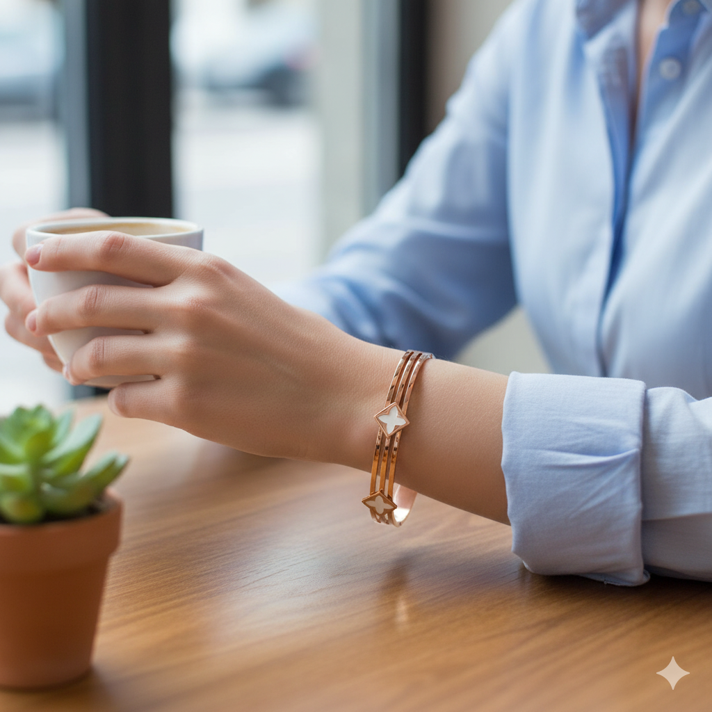 Rose Gold Clover Kada Bracelet for Women