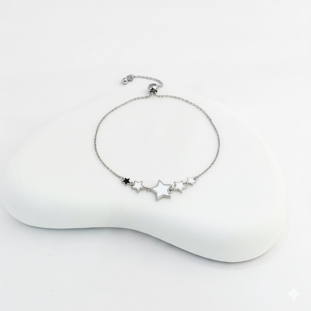 Silver-Plated Star Charm Bracelet with Adjustable Chain